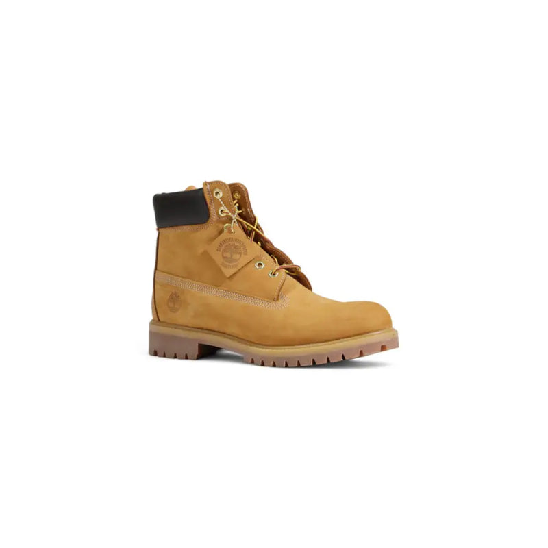 Timberland Bottes pour homme en cuir marron, à enfiler, avec tige beige de 15 cm. timberland botte à col noir et lacets beiges