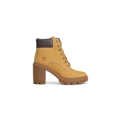 Timberland Women Beige Leather Ankle Boots with Tan Timber and Yellow Laces