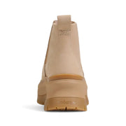 Back view of timberland women beige suede chelsea boot with chunky rubber sole from fall winter collection