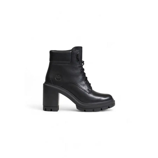 Timberland women black leather ankle boot with chunky heel and laces