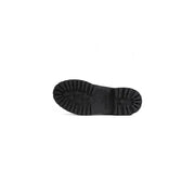 Black rubber sole with deep rugged tread and embossed Timberland logo on timberland women black leather ankle boots