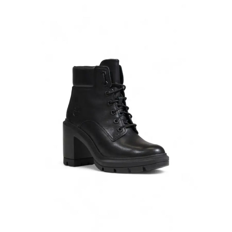 Timberland Women Black Leather Ankle Boots with Chunky Heel and Laces