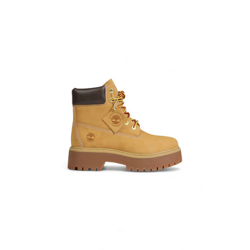 Timberland Bottines en cuir beige à lacets pour femmes, couleur camel timberland Bottes de 15 cm avec col en cuir marron et semelle épaisse