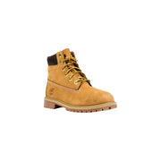 Timberland women leather ankle boots beige lace up tan suede 6-inch with yellow laces and black collar