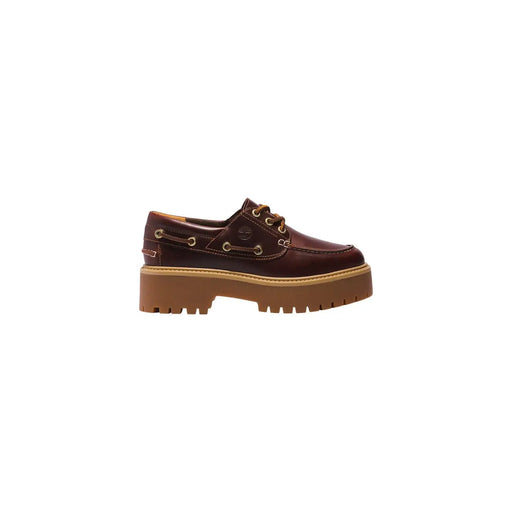 Timberland Chaussures à lacets en cuir bordeaux pour femmes, avec détails en cuir marron timberland chaussure bateau à semelle épaisse beige et œillets dorés