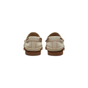 Timberland women leather moccassin shoes beige featuring beige leather boat shoes with brown stitching and soles