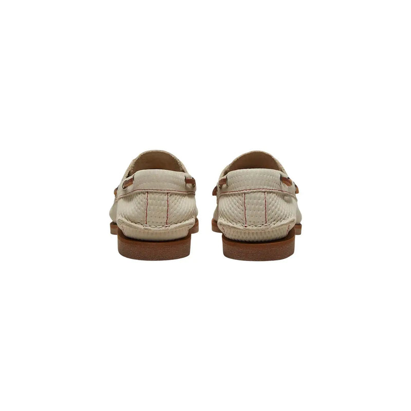 Timberland women leather moccassin shoes beige featuring beige leather boat shoes with brown stitching and soles