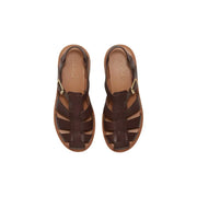 Timberland women leather sandals brown with woven strap design and gold-tone buckle accents