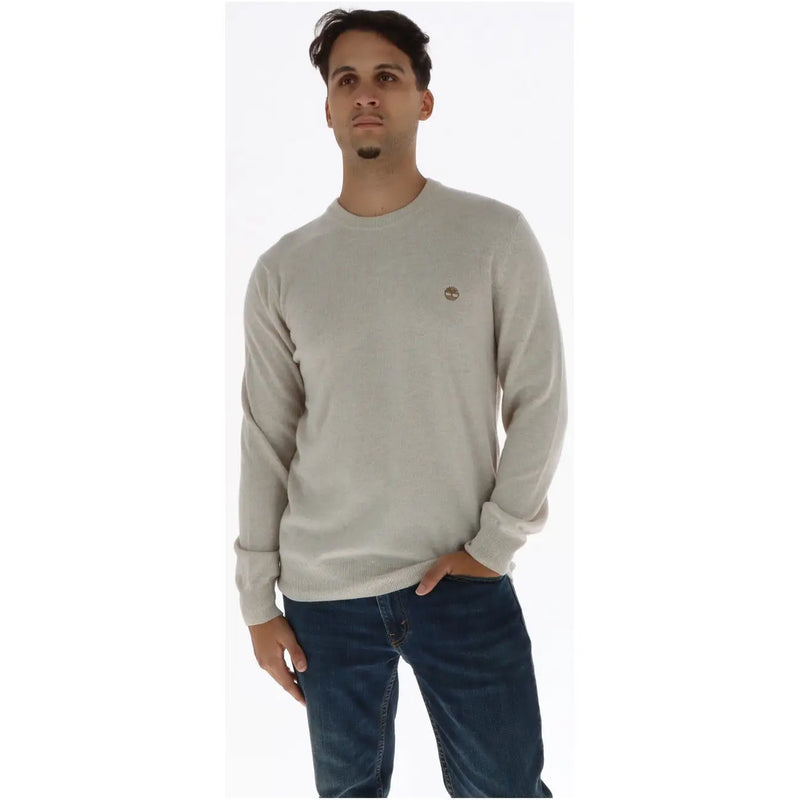 Timberland Pull en laine pour homme gris clair avec logo brodé sur la poitrine gauche, vue de face