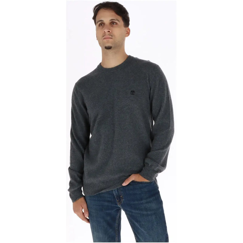Timberland Pull en laine pour homme gris foncé avec petit logo noir sur la poitrine gauche, vue de face