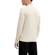 Tommy Hilfiger cream-colored ribbed knit sweater with classic crew neck long sleeves made from organic cotton