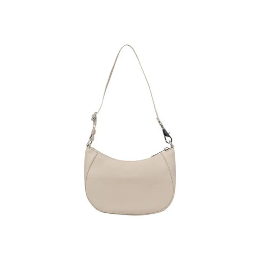 Tommy Hilfiger beige leather hobo bag with a slender silver-toned shoulder strap and zip pocket for women