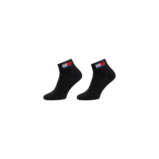 Tommy Hilfiger black cotton blend ankle socks with flag logo cuff