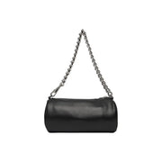 Tommy Hilfiger black cylindrical faux leather handbag with silver twisted chain strap and zip pocket