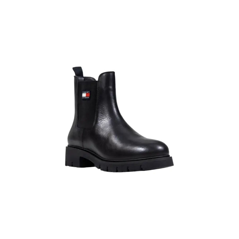 Tommy Hilfiger black leather Chelsea ankle boots for women with chunky sole