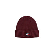 Tommy jeans burgundy ribbed beanie with logo patch.