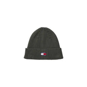 Olive green tommy jeans ribbed beanie with logo patch.