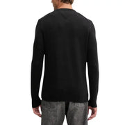 Black crew neck sweater with ribbed cuffs and hem, made of soft cotton