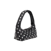 Tommy Hilfiger black polyurethane handbag with white polka dots and silver zipper zip pocket