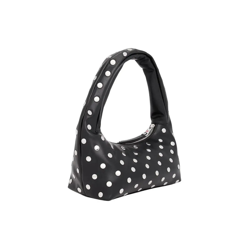 Tommy Hilfiger black polyurethane handbag with white polka dots and silver zipper zip pocket