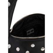 Tommy Hilfiger black polyurethane studded crossbody handbag with silver hardware and tommy jeans logo patch inside