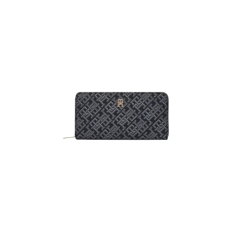 Black Tommy Hilfiger print zip wallet for women with gold-tone logo
