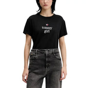 Tommy Hilfiger black printed organic cotton womens T-shirt with Tommy Girl text and red star
