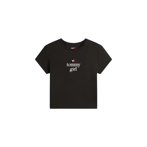 Tommy Hilfiger black printed organic cotton womens t-shirt with Tommy Girl logo