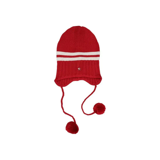 Tommy Hilfiger Bonnet rouge tricoté à rayures blanches et pompons