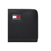 Tommy Hilfiger black zip wallet for women with textured surface and logo patch