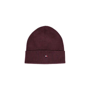 Tommy hilfiger burgundy ribbed beanie with small white logo.
