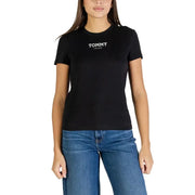 Tommy Hilfiger Col rond en coton biologique noir t-shirt avec logo blanc