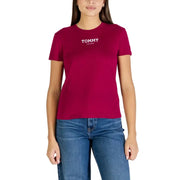 Magenta éclatant Tommy Hilfiger manches courtes pour femmes t-shirt avec logo blanc