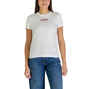 Tommy Hilfiger coton biologique blanc pour femmes t-shirt avec un logo rouge