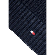 Tommy Hilfiger Bonnet en cachemire pour homme, bleu marine foncé, à maille côtelée et logo drapeau brodé sur le devant.