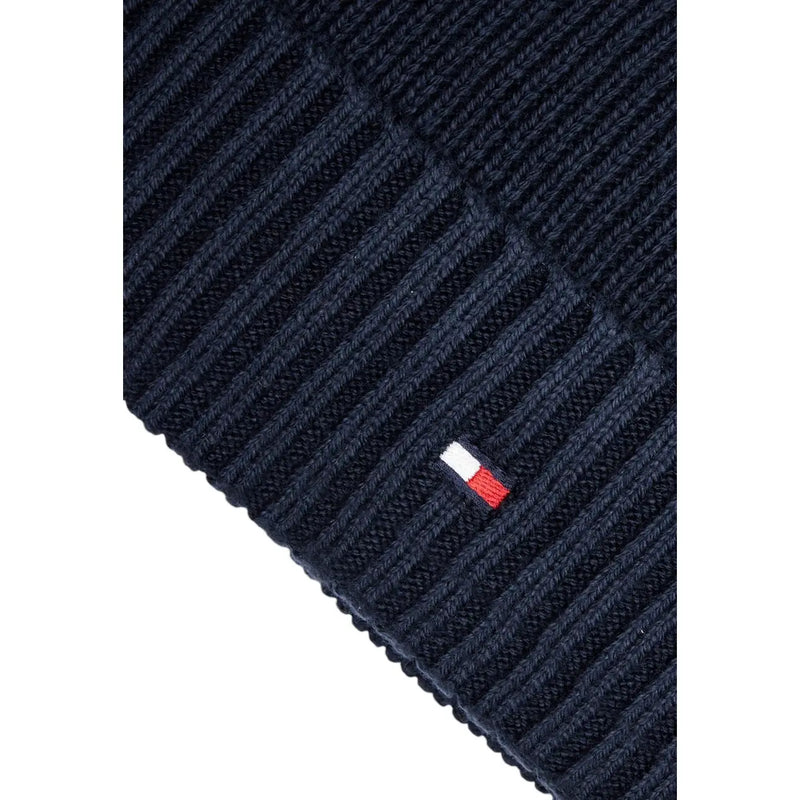 Tommy Hilfiger Bonnet en cachemire pour homme, bleu marine foncé, à maille côtelée et logo drapeau brodé sur le devant.