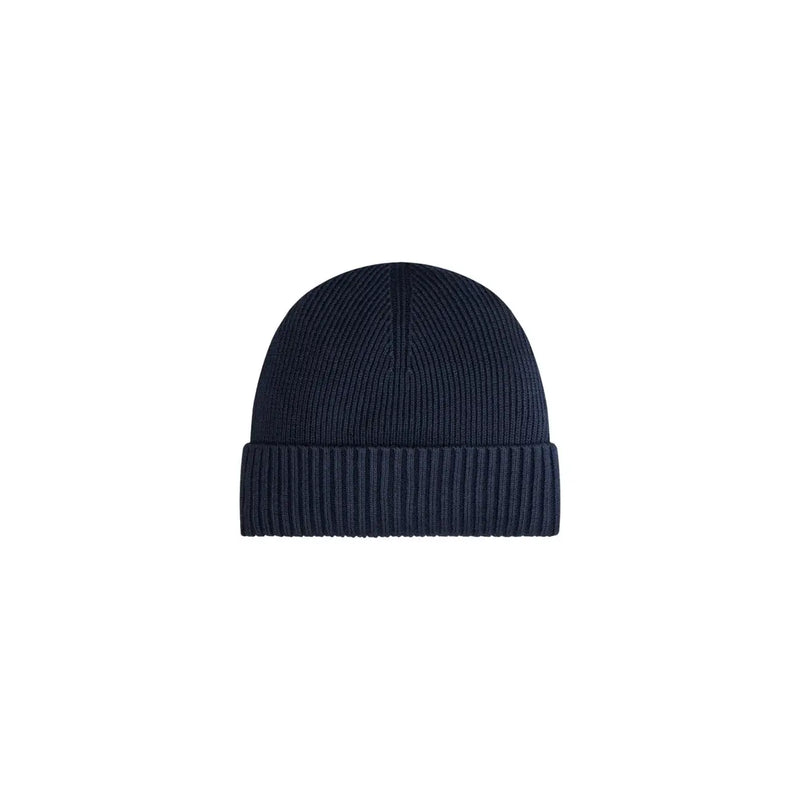 Tommy Hilfiger Bonnet en cachemire pour homme, en maille côtelée bleu marine avec revers, vue de face