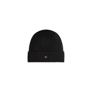 Tommy Hilfiger Bonnet en cachemire noir pour homme, en maille côtelée avec revers replié (vue de face)