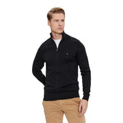 Tommy Hilfiger Pull zippé en cachemire noir pour homme, avec petit logo sur la poitrine gauche, vue de face