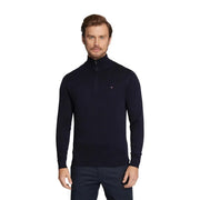 Tommy Hilfiger Pull en cachemire bleu marine pour homme, col zippé à mi-hauteur, vue de face