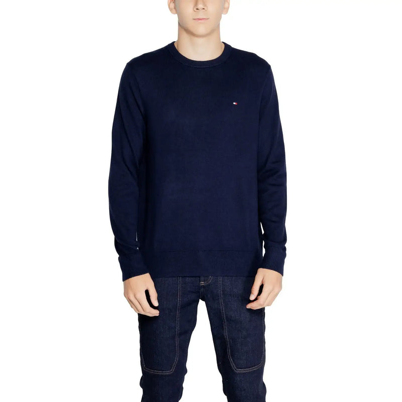 Tommy Hilfiger Pull en cachemire bleu marine pour homme, avec petit logo brodé sur la poitrine gauche, vue de face