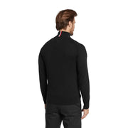 Tommy Hilfiger Pull en cachemire noir pour homme avec col à rayures rouges, blanches et bleues, vue de face