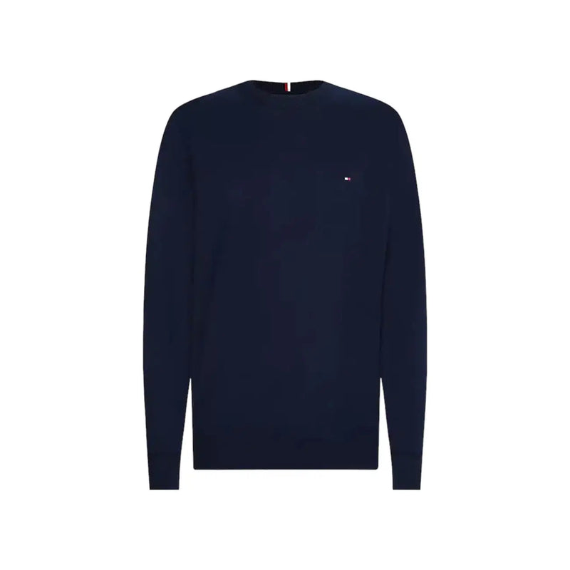 Tommy Hilfiger Pull en cachemire bleu marine pour homme avec logo brodé sur la poitrine gauche, vue de face