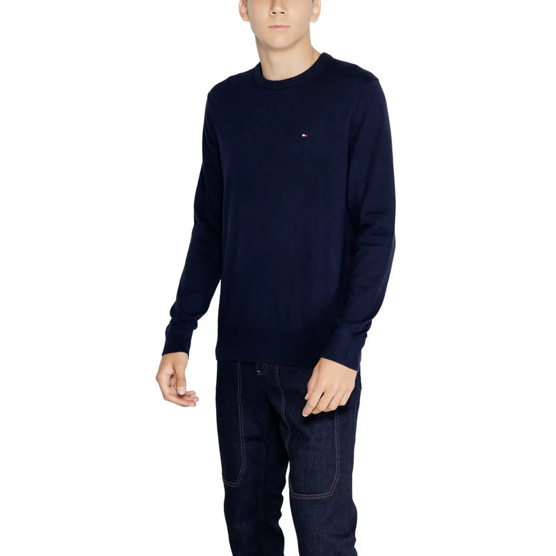 Tommy Hilfiger Pull en cachemire bleu marine pour homme, avec petit logo brodé sur la poitrine gauche, vue de face