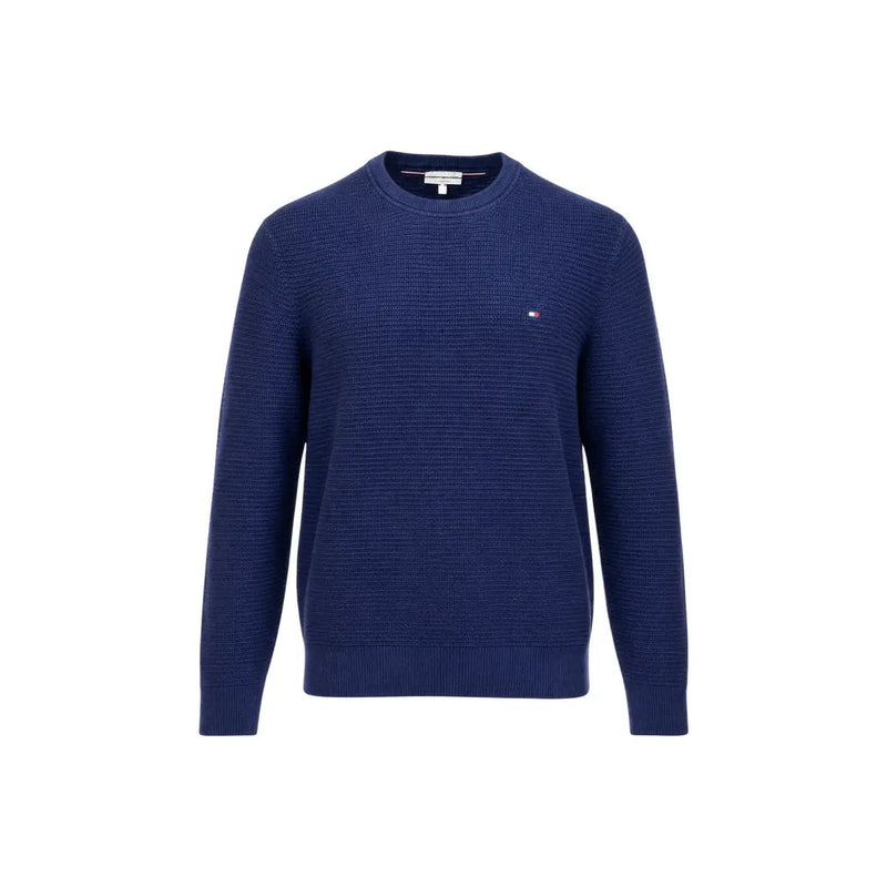 Tommy Hilfiger Pull en cachemire pour homme, bleu marine, maille texturée, petit logo brodé, vue de face