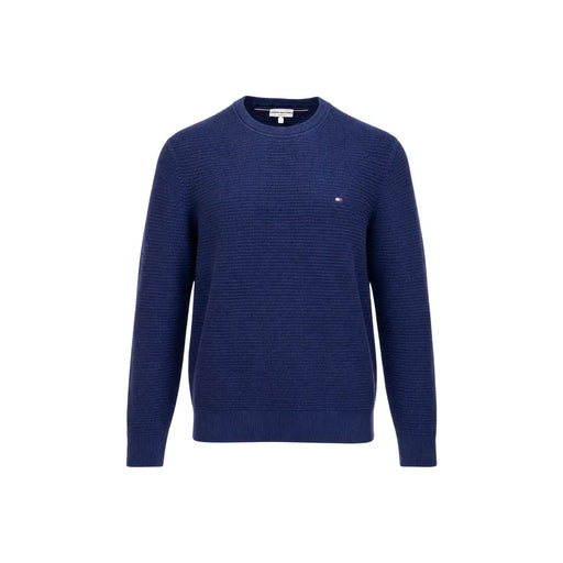Tommy Hilfiger Pull en cachemire pour homme, bleu marine, maille texturée, petit logo brodé, vue de face