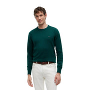 Tommy Hilfiger Pull en cachemire vert foncé pour homme, avec petit logo brodé sur la poitrine gauche, vue de face
