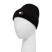 Tommy Hilfiger Casquette en coton noir pour homme, à maille côtelée et logo Tommy Jeans (vue de face)