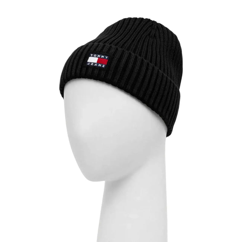 Tommy Hilfiger Casquette en coton noir pour homme, à maille côtelée et logo Tommy Jeans (vue de face)