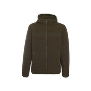 Tommy Hilfiger Veste matelassée à capuche en denim vert olive foncé pour homme, avec fermeture éclair intégrale et logo discret sur la poitrine.